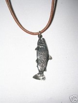 FISHING OUTDOORS SPECKLED TROUT FISH USA CAST PEWTER PENDANT 22&quot; NECKLACE - $11.99