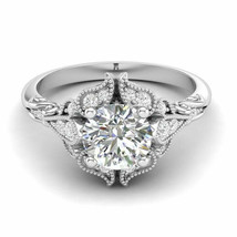 Solid 14K White Gold Vintage Engagement Ring 2.Ct Round White Moissanite Size 6 - £198.47 GBP