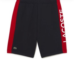 Lacoste Navy Red Stripes White Logo Men&#39;s Jersey Cotton Shorts Size XL - $64.24