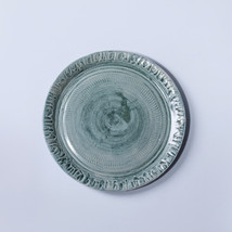 Handmade Rustic Vintage Ceramic plate bowl light gray textured turquoise glaze - £18.98 GBP