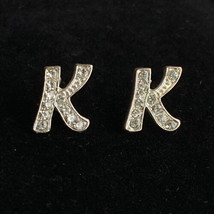 Capital K And Rhinestones Silver Tone Pierced Stud Earrings - £11.95 GBP