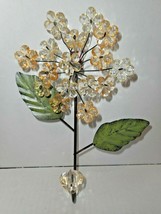 Metal Leaves Plastic Blooming Flower Shaped Coat/Hat w Jeweled Hanger Hook 10&quot; - $14.99