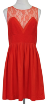 EUC SANDRO Coral Red Dress Bustier Effect Lace Gathered Skirt SZ 1 US S  - £77.66 GBP