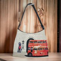 Bueno Purse Shoulder Bag Sequin Double Decker Bus Canvas Silver Zipper NWOT - £19.41 GBP