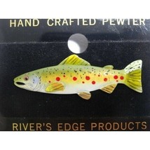 River&#39;s Edge Pewter Pin Brown Trout Fish Pinback Hand Crafted Painted Enamel - $17.73