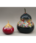 Pair / 2 Hand Painted Gourds Painted Lacquered Folk Art Mexico Guerrero - $82.99