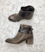 Franco Sarto Linden Womens 8M Brown Leather Ankle Boot Booties Buckle Block Heel - £20.09 GBP