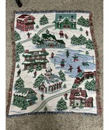 Vintage Northwest Co Tapestry Winter Snow Town Throw Blanket 45x55 - $23.98