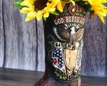 Rustic Western American Flag God Bless USA Eagle Seal Cowboy Boot Vase P... - $41.99