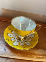 Royal Sealy China Japan Marked Yellow &amp; White Gilt Porcelain Tea Cup &amp; S... - $11.29