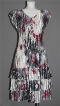 Crinkle Top Ruffled Bottom Magenta Grey Black Floral Sleeveless Dress Wm... - $24.99