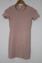 Wilfred Free Aritzia XXS Pink Rib-Knit Short Sleeve Cotton Stretch Sheath Dress - £22.28 GBP