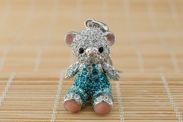 Crossfor Teddy Bear Clear Blue Crystal Necklace Boy Teddy-03BL Japan - £63.79 GBP