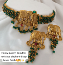 Indian Bollywood Style Matt Gold Plated Necklace Earrings Green Jewelry Set - £37.26 GBP