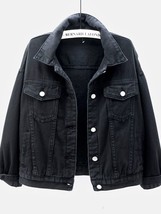 Women Jackets 2023 New Spring outwear denim coat Solid turn down collar cotton j - £38.67 GBP
