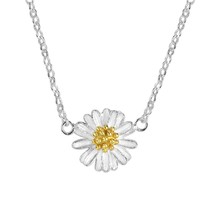 Nature Mini Two Tone Daisy Flower Sterling Silver Simple Boho Necklace - £17.75 GBP