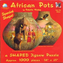 SunsOut African Pots 1000 pc Shaped Jigsaw Puzzle Zulus Zebra Giraffe Elephant - £15.02 GBP