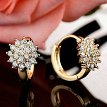 1.50Ct Diamond Cluster Hoop Earrings Round Cut D/VVS1 14K Yellow Gold Finish - £98.73 GBP