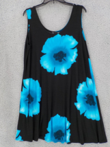 Jostar Sleeveless Slinky Tank Dress 2XL Black W Blue Hisicus Poly Spandex Knit - £31.46 GBP