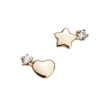 9ct Solid Gold Zirconia Star Hearts Lovers Stud Earring, sparkle, dainty, 9K - £61.38 GBP