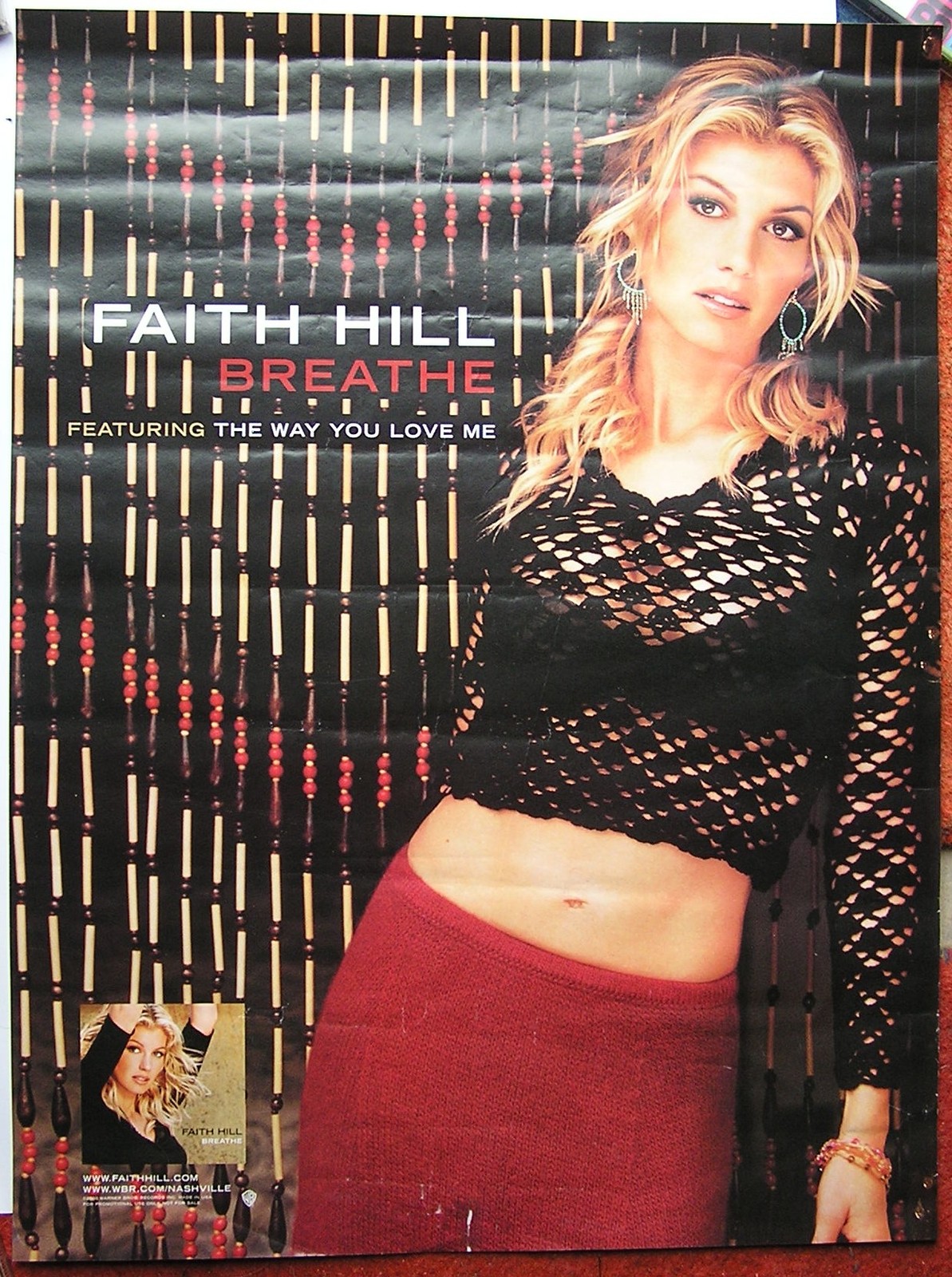 FAITH HILL POSTER BREATHE 24*18 INCH 2000 WARNER BROTHERS OFFICIAL THE W... - $24.50