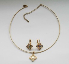 Premier Designs Aurora Gold Toned Choker Necklace Pendant &amp; Earrings  J187 - $36.00