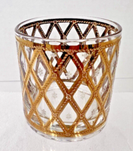 Vintage Culver Gold Clear Rope Design Votive Cup or Bar Glass 2 5/8 x 2 1/5 inch - $18.32