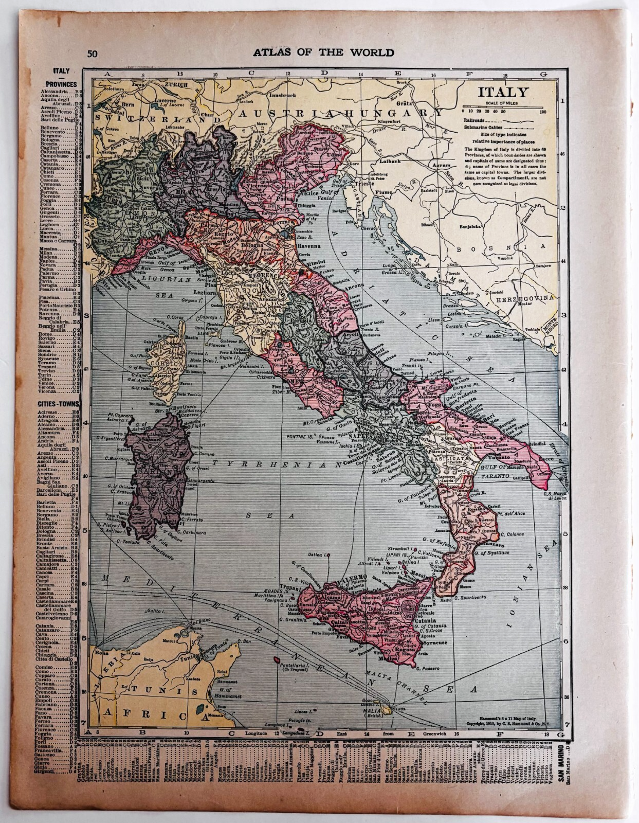 1917 Italy  Map Atlas Of The World Antique Europe Hammond WW1 Era DWUU1B Item image 2