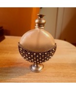 Vintage Frosted Glass Perfume Bottle with Ornate Metal Overlay - £9.80 GBP