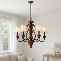 World Imports Elysia 5-Light Elegant White Fabric Shade Antiqued Gold Ch... - $194.93 CAD