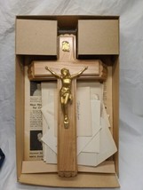 Vintage Wood 13&quot; Crucifex Cross With Holy Water Candle Compartment And L... - £55.38 GBP