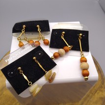 Vintage NOC Dangle Earrings Lot, 3 Pair Boho Gold Tone and Wood or Lucite Drop - £25.11 GBP