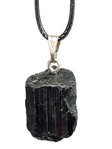 Black Tourmaline Necklace Pendant Raw Gemstone Schorl Stone Protection Small - £3.85 GBP