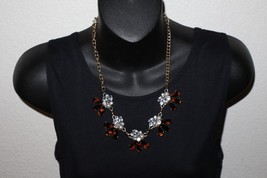 Unsigned Chunky Gold Tone Faux Tortoise Pearl Rhinestone Necklace 18&quot;+ - €17,20 EUR