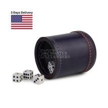 Thick Leather Dice Cup Felt Lining Quiet Shaker with 5 Dot Dice for Farkle - £21.64 GBP