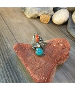 Vintage Turquoise &amp; Coral Sterling Ring 8 - £98.29 GBP