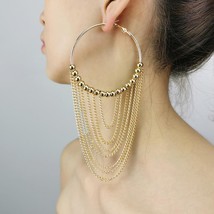 Fashion Circular Metal Long Tassel Earrings For Women Indian Jewelry Chain Dangl - £11.22 GBP