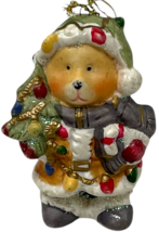 Vintage Ceramic Santa Teddy Bears Hanging Christmas Ornaments Set of 3 - 3.5" image 4