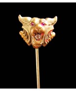 Antique Lion STICKPIN - Jeweled Eyes - paste rhinestone Mouth - vintage ... - $265.00