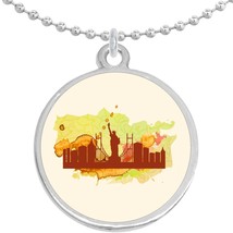 New York City Watercolor Round Pendant Necklace Beautiful Fashion Jewelry - £8.65 GBP