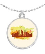 New York City Watercolor Round Pendant Necklace Beautiful Fashion Jewelry - £8.62 GBP