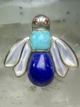 Vintage Bug ring insect blue lapis turquoise mop size 8 sterling silver ... - $38.61