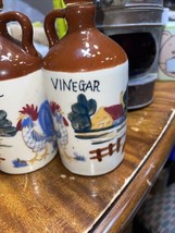 Vintage Relco Blue Roosters On The Farm Oil &amp; Vinegar Cruet Brown Jug  - $24.75