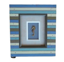 Seahorse Wall Art in Blue Green Wooden Picture Frame Coastal Beach Cotta... - £16.17 GBP