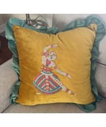 2 World Travel dancer couch Throw Pillow Mustard/Yellow Fancy Embroidere... - $94.37 CAD