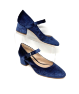 Via Spiga Womens Navy Blue Embossed Velour &#39;Alana&#39; Fabric Heel Mary Jane... - $1,084.40 MXN