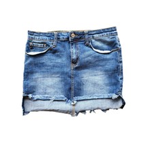 Kancan Denim Mini Skirt Medium Womens Wash Denim Raw Hem Hi Low Casual - £18.21 GBP