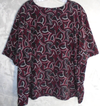 Maggie Barnes Womens 3X Short Sleeve Blouse Geometic Print Black Red Loose Fit - £8.11 GBP