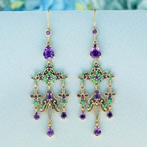 Natural Amethyst and Opal Vintage Style Chandelier Earrings in Solid 9K Gold - £1,136.74 GBP