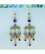 Natural Amethyst and Opal Vintage Style Chandelier Earrings in Solid 9K ... - £1,117.70 GBP